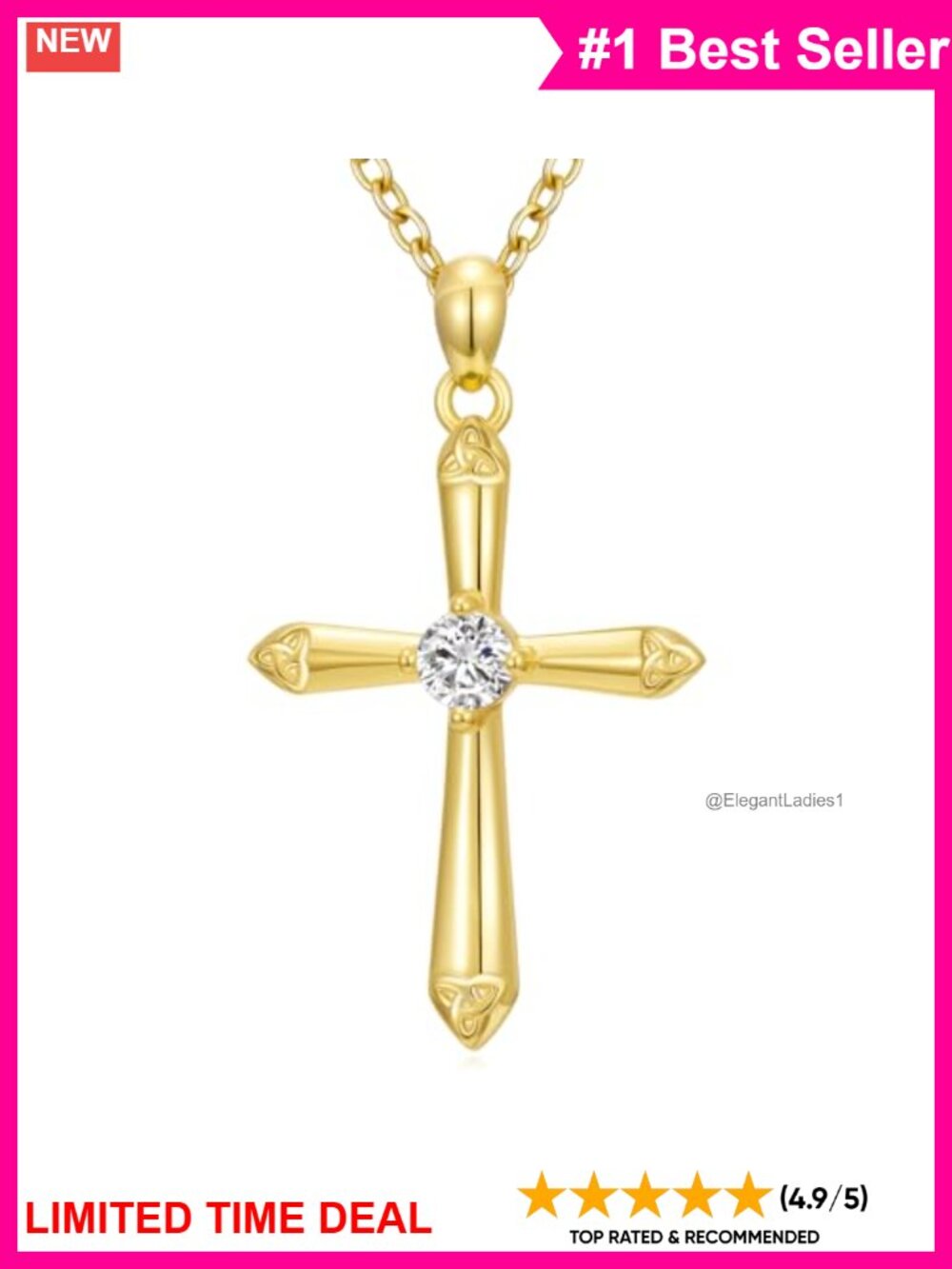 14K Gold Plated Celtic Cross Necklace CZ Pendant Christian Gift